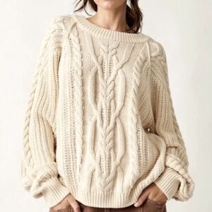 Free People Frankie Cable Knit Sweater in ivory, XL